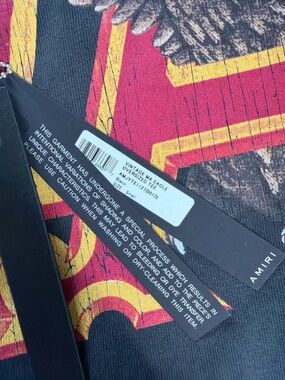 AMIRI Black Graphic Short Sleeve Tee with Red and Yellow Print